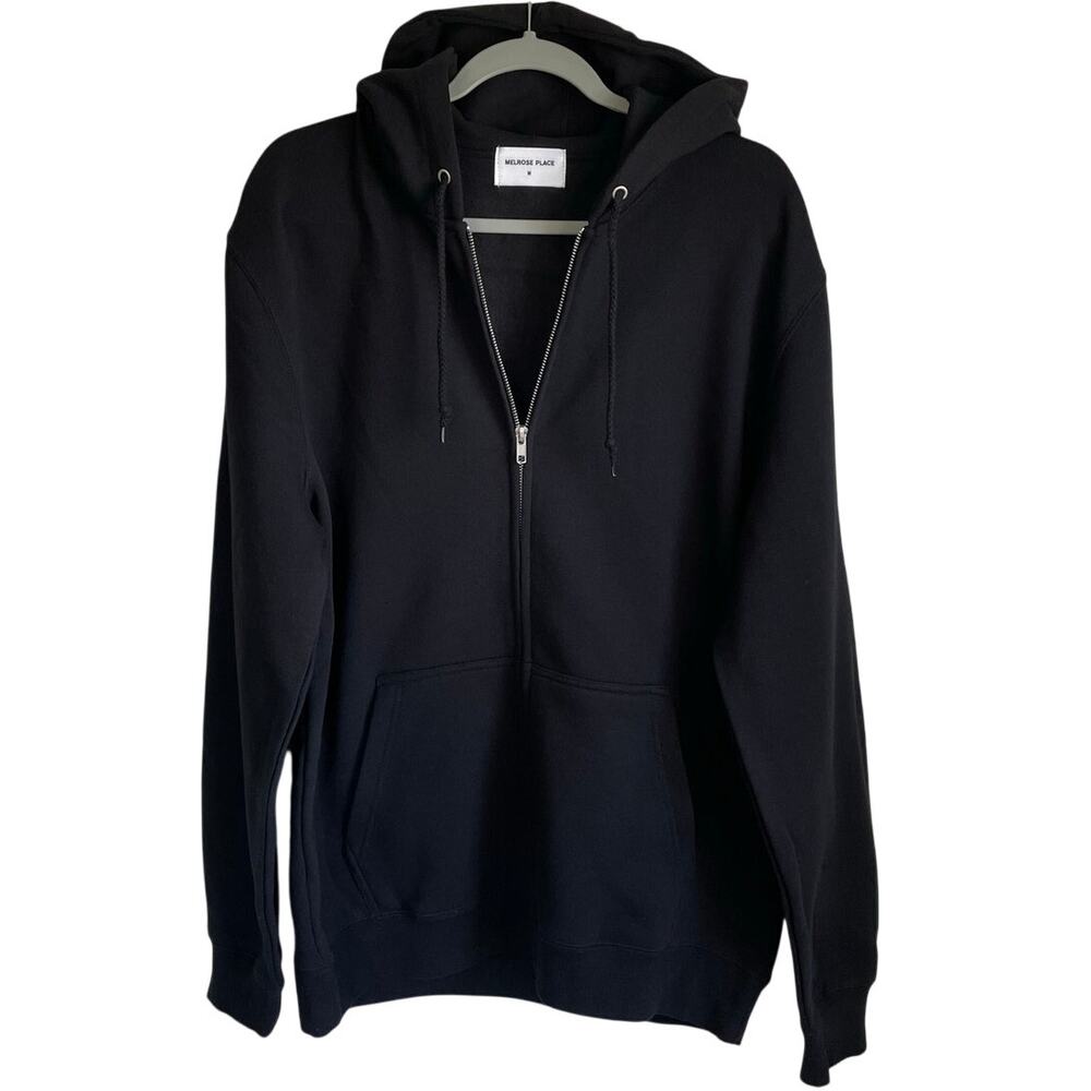 Melrose Place Plain Black Full Zip Hoodie Sweatshirt Men's M NWOT Style 1974296